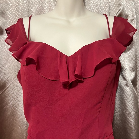 Red Bridesmaid Dress with Off The Shoulder Ruffles - Picture 3 of 5